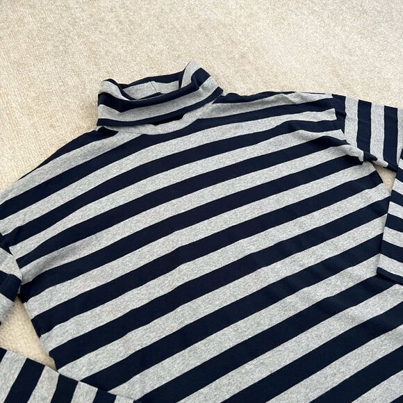 J. Crew Deck Striped Blue and Gray Cotton Long Sleeve Turtleneck Knit Top L - Picture 3 of 9
